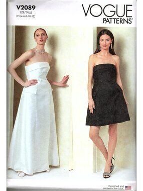 Vogue Patterns V2089 Misses 4 to 12 Strapless Dress Uncut Sewing Pattern